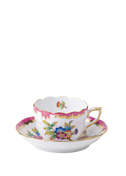 Pembe Beyaz Çiçek Desenli Porselen Kahve Fincanı