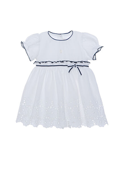 White Ruffle Detailed Short Sleeve Baby Girl Dress