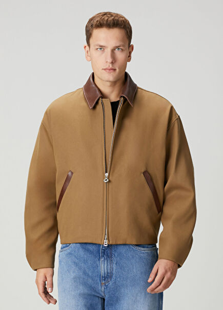 Khaki Collar Detailed Bomber Jacket