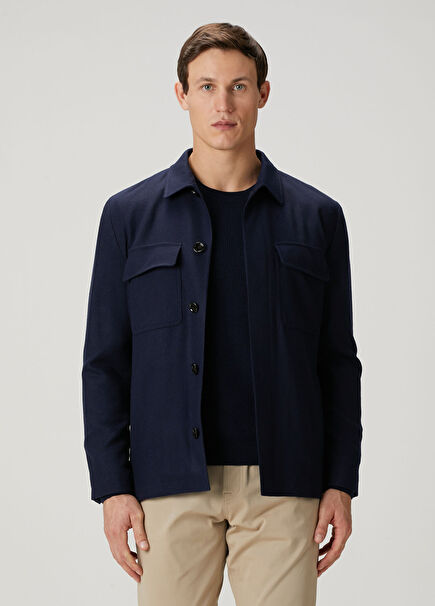 Navy Blue Wool Outer Shirt