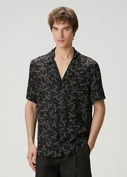 Black Logo Patterned Short Sleeve Shirt