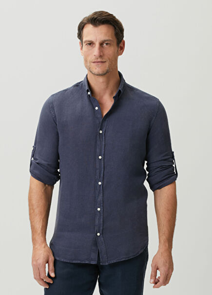 Navy Blue Linen Shirt