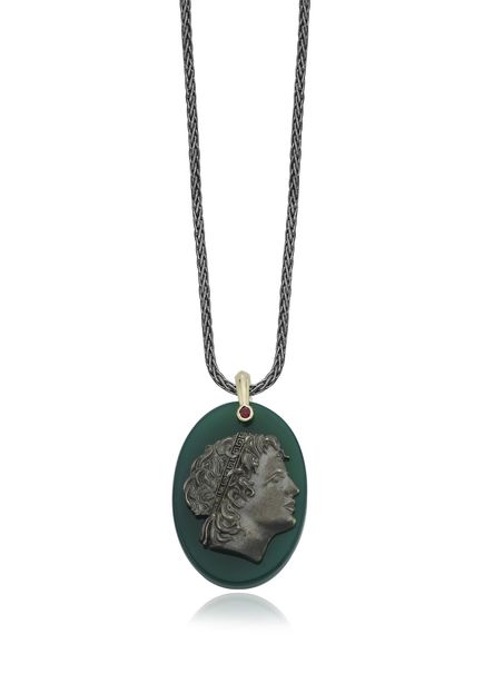 Marcus Green Agate 14K Gold and 925K Silver Men's Necklace