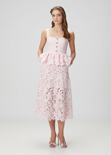 Pink Midi Lace Dress