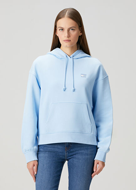 Boxy Fit Mavi Kapüşonlu Sweatshirt
