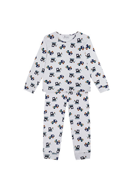 İnşaat Ekibi Desenli Uzun Kollu Erkek Çocuk Pijama Takımı