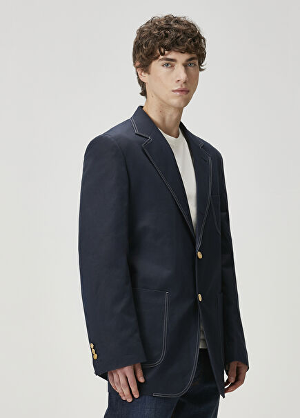 Navy Blue Contrast Stitching Jacket