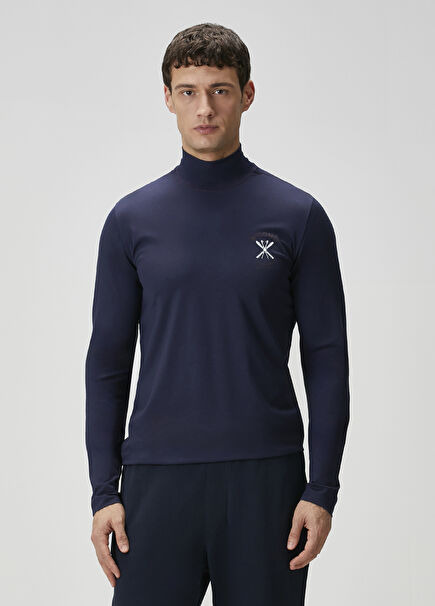 Navy Blue Logo Detailed Silk Underwear