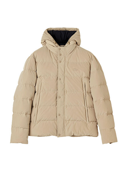 Bej Kapüşonlu Erkek Mont