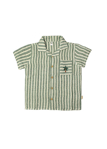 Palmiye Nakışlı Müslin Resort Mint Gömlek 