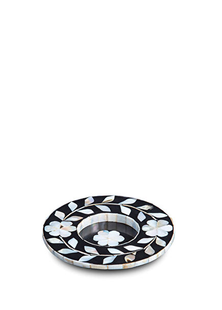 Black Mother-of-Pearl Inlaid Coasters with Flower Pattern