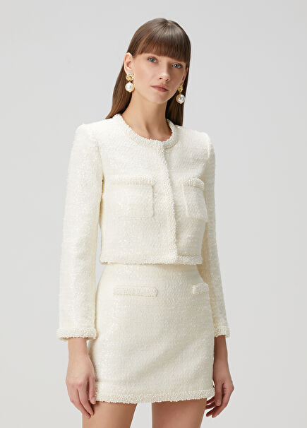 Cream Sequined Evening Jacket