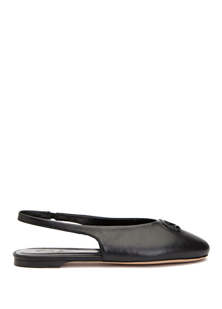 Black Goose Logo Leather Ballet Flats