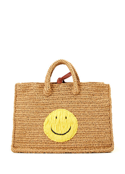 Terra with Smiley Naturel Kadın Rafya Çanta