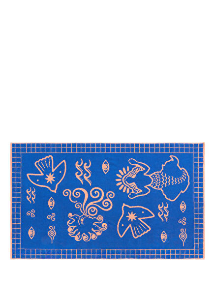 Tabea Blue Salmon Cotton Unisex Beach Towel 90 x 150 cm