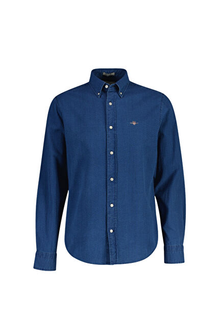Navy Blue Regular Fit Buttoned Collar Long Sleeve Men's Shirt