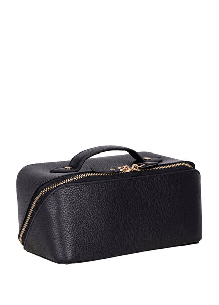 Ella Terra Onyx Siyah Deri Makyaj Çantası