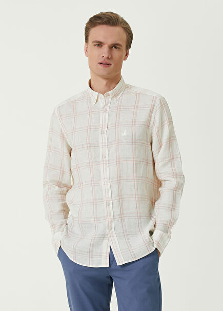 Comfort Fit Dijital Ekose Baskılı Keten Gömlek