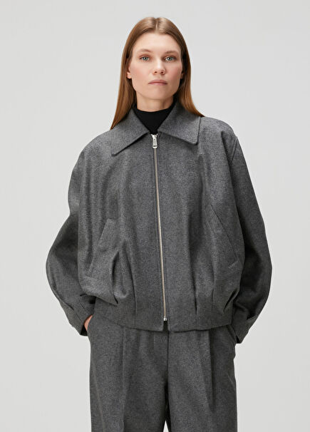 Dark Grey Zip-Up Wool Blouse