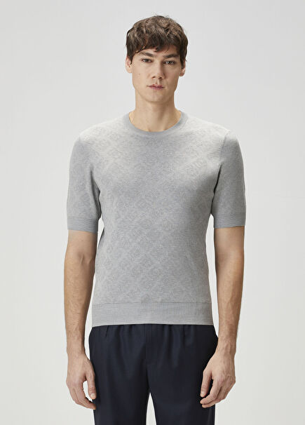 Grey Logo Jacquard Short Sleeve Silk Sweater