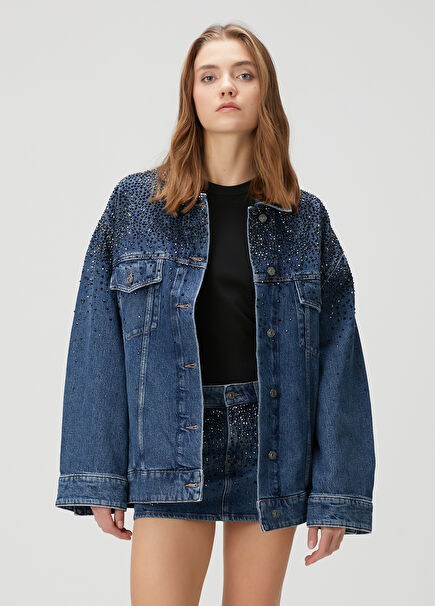Blue Stone Detailed Denim Jacket