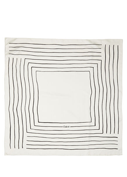 Off White Wavy Striped Silk Scarf