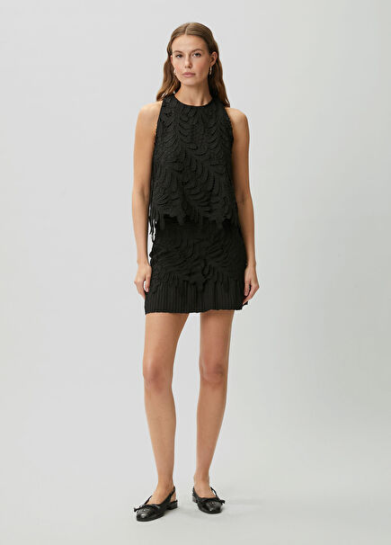 Siyah Mini Güpür Etek