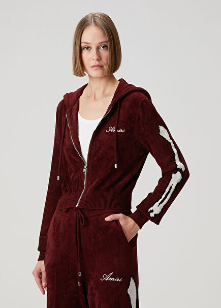 Bones Bordo Kapüşonlu Fermuarlı Sweatshirt