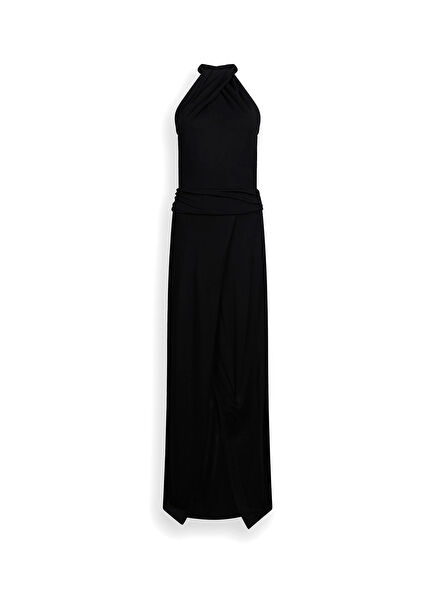 Black Viscose Long Women's Evening Dress