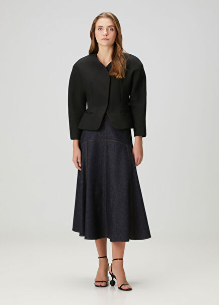 Lacivert Midi Denim Etek