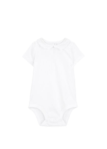 Beyaz Fistolu Yakalı Kız Bebek Kısa Kollu Zıbın