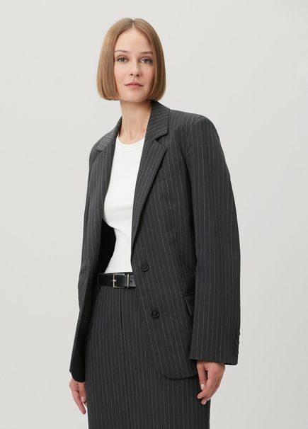 Antrasit Çizgili Yün Blazer