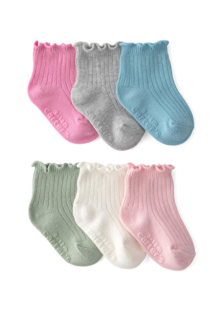 Colorful Ruffle Edge Baby Girl 6-Piece Socks Set