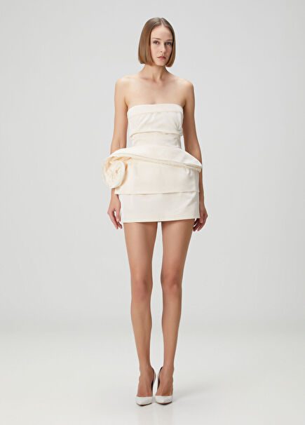 Cream Floral Details Mini Dress