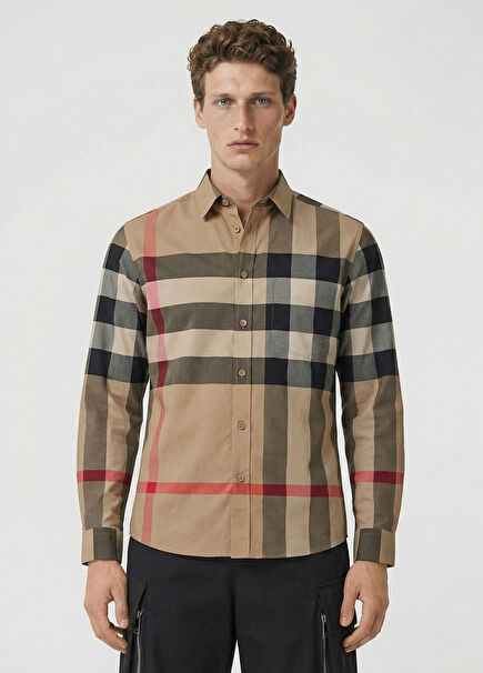 Somerton Stretch Pamuklu Poplin Bej Erkek Gömlek