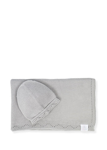 Violet Grey Organic Cotton Knitwear Baby Blanket and Hat Set of 2