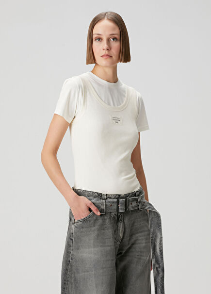 Kırık Beyaz Katmanlı T-shirt
