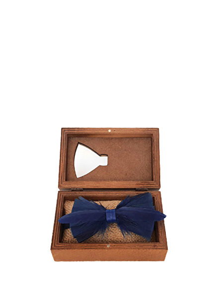 Navy Blue Suede Bow Tie with Feather Detail