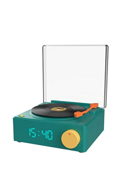 Retro Turntable Blue Bluetooth Speaker & Alarm Clock
