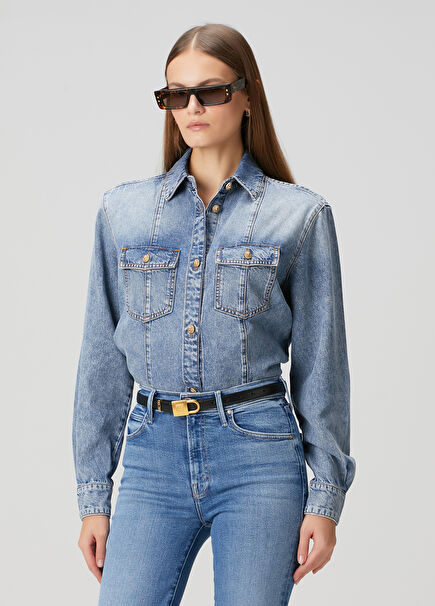 Mavi Gold Düğmeli Denim Gömlek