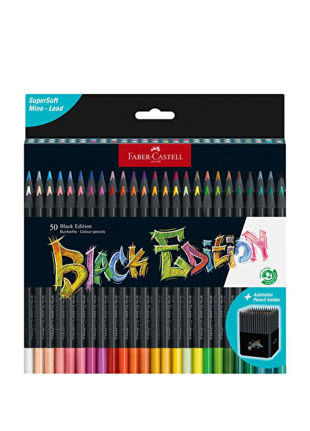  Renkli kalemler Blackwood Black Edition Siyah Ahşap 50'li Kuru Boya Kalemi Seti