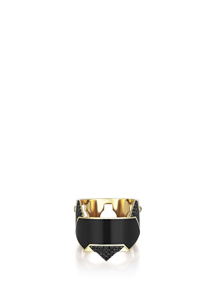 Origami Black Diamond Enamel 14K Gold Ring