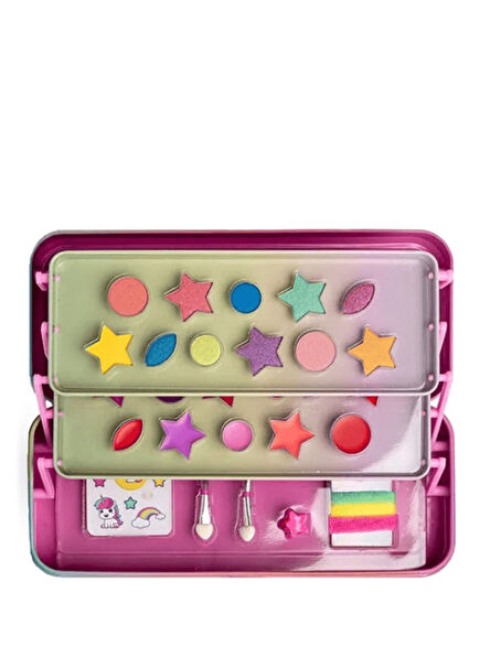 Little Unicorn Kız Çocuk Metal Kutulu 3 Katlı Makyaj Seti