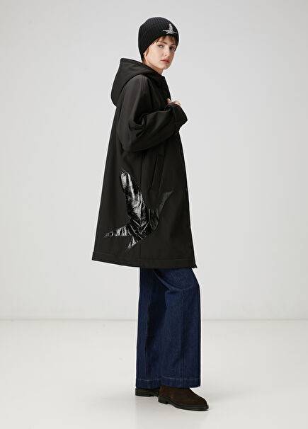 Black Hooded Logo Coat