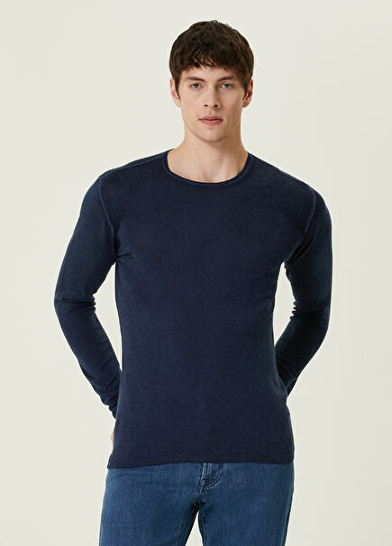 Pete Lacivert Uzun Kollu İpek T-shirt