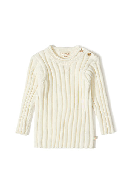Organic Cotton Ribbed Baby Ecru Sweater