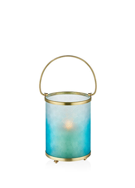 Arya Turquoise Decorative Lantern with Brass Handle