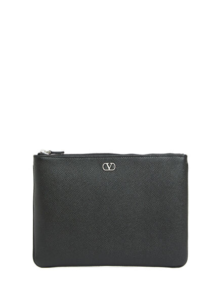 VLogo Black Men's Leather H Clutch