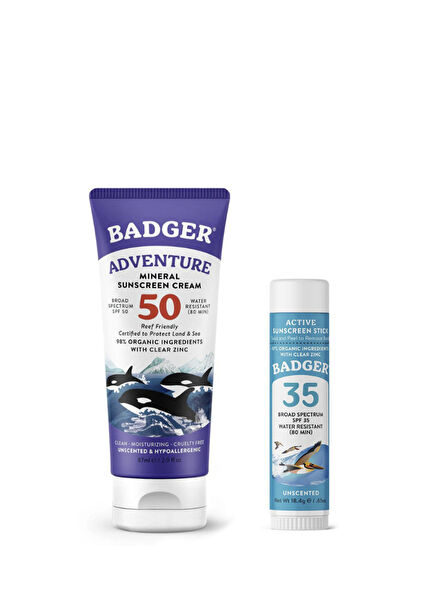 Clear Zinc Macera Sporları Organik Güneş Kremi SPF50 & Kokusuz Güneş Stick Kremi SPF35 2'li Set