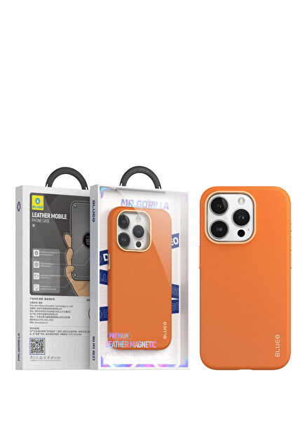 iPhone 14 Pro Leather Premium Orange Magsafe Case